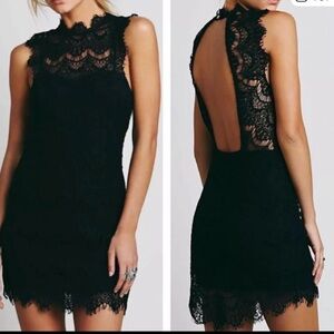 Free People small Daydream Black Lace Backless Dress